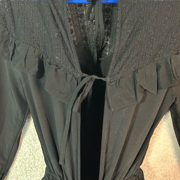 Lace Babydoll Mini Dress Long sleeve Dark Romantic Goth Black Bow Y2K 90, Medium - Picture 4 of 11